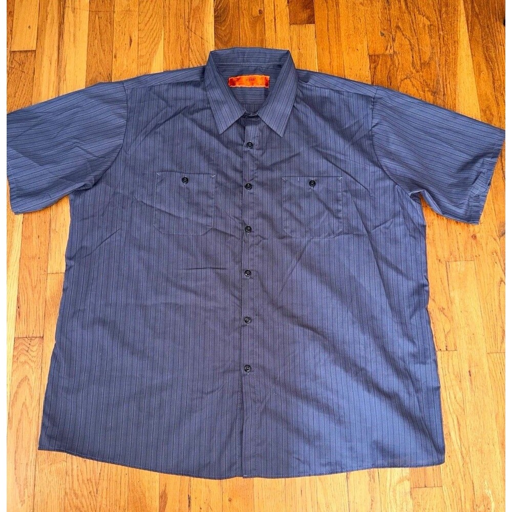 Red Kap Men's 3XL Big & Tall Workwear Woven Short Sleeve Button-Up Gray Stripe